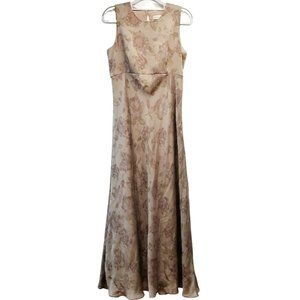 Ann Taylor Sleeveless Brown Floral Lined Chiffon Dress Size 8 Side Zip Maxi *